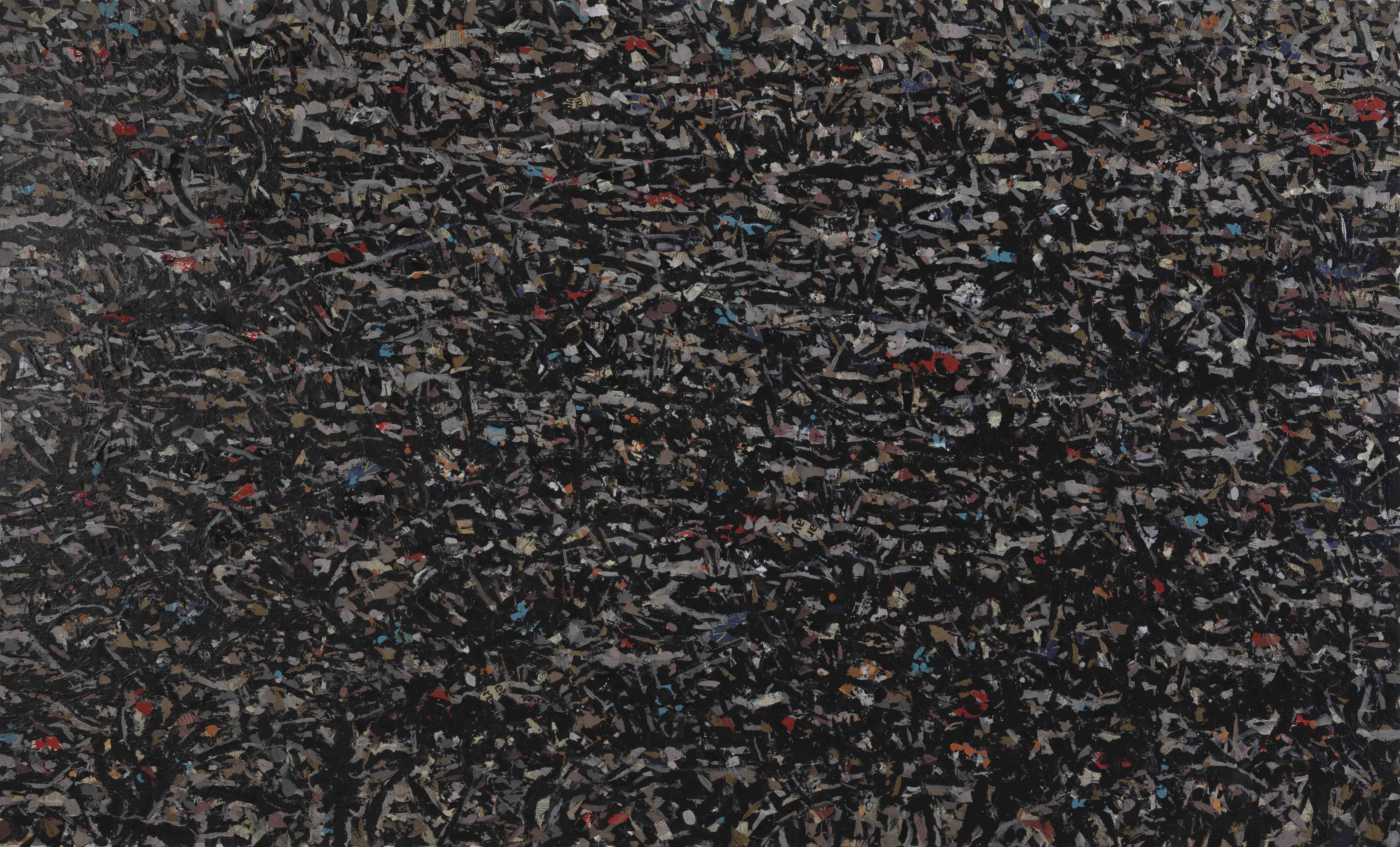 Kis günlükleri- 1,  tuval üzeri yagliboya ve kagit kolaj, 150 x 250 cm, 2018